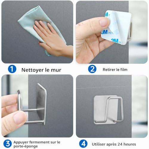 Ysimple Lot de 6 Porte Éponge Évier INOX, Support Éponge Adhésif Cuisine – vue 5