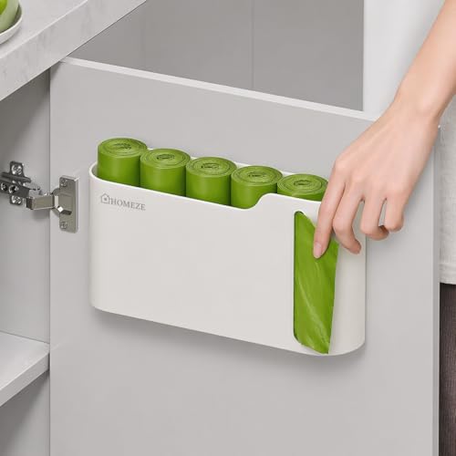 Image of HOMEZE Wall-Mounted Garbage Bag Dispenser | Punch-Free No-Drill Trash Bag Storage Organizer for Kitchen, Bathroom & Office | Space-Saving Refillable Waste Bag Holder Box (Durable & Compact Design)