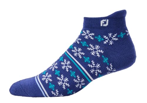 FootJoy Men's ProDry Roll Tab Socks, Navy Snowflake, Fits Shoe