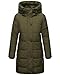 MARIKOO Damen Wintermantel warmer Steppmantel lang mit Kapuze und hohem Kragen Karumikoo XVI Dark Olive Gr. M