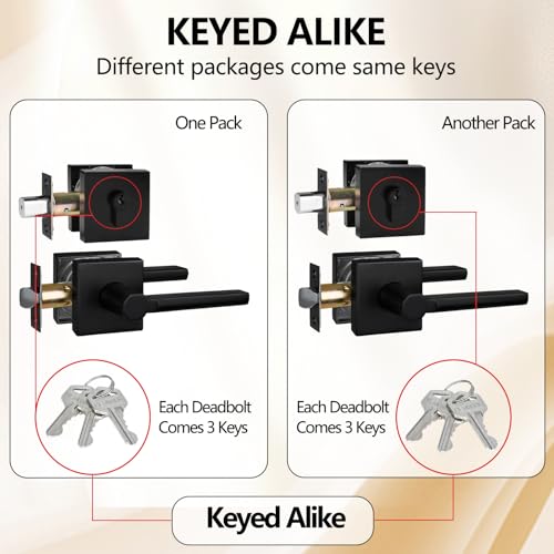 Image of NEWBANG Keyed Deadbolt Lock with Passage Lever Handle for Exterior Entrance in Matte Black, Heavy Duty and Reversible, HD1601-DB-DT-PS-SET-3P