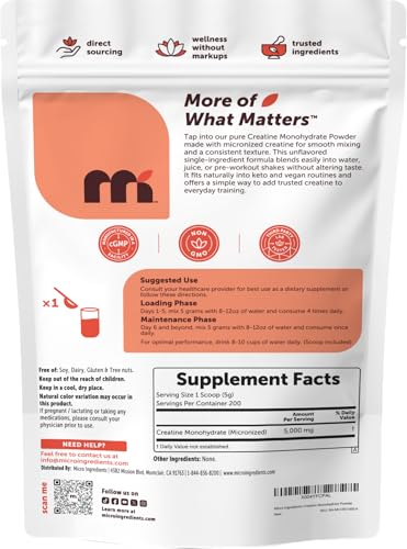 Micro Ingredients Creatine Monohydrate Powder 1kg (200 servings) — view 7