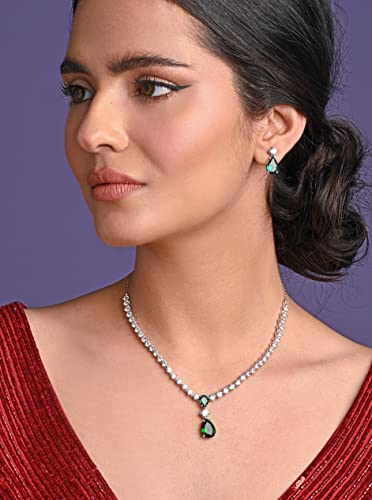 Clara 925 Sterling Silver Solitaire Green Necklace Jewellery Set With Earrings | Rhodium Plated, Swiss Zirconia stone | Gift for Women and Girls - Image 4