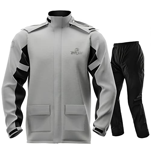 IRON JIA'S Traje de lluvia Moto Impermeable Hombre, Chaqueta Impermeable Moto Hombre,Confeccionado en tejido GRS, resistente al viento, al agua, a la lluvia y ligero Gris-L