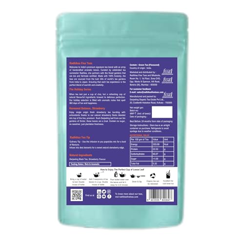 Image of Radhikas Fine Teas Hormonal Balance Strawberry Leaf | Strawberry Green Tea Blend | Fruity Loose Leaf Tea | 50g | Makes 25 Cups