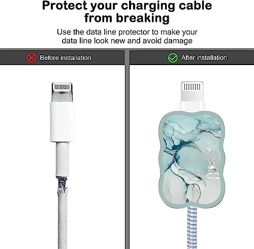 Image of Iphone Protective Case Cover for 18W 20W iPhone 16 15 14 13 12 11 Pro Max Fast Charging Cable Adapter Charger, Cute Lightning Data Cable Case for iPhone Charger,(GREEN MARBLE)