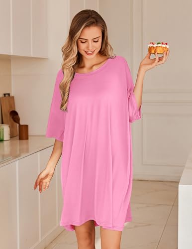 Image of Ekouaer Plus Size Nightgowns for Women Oversized Sleep Shirt Short Sleeve Nightshirt T-Shirt Dress Sleepwear S-5XL