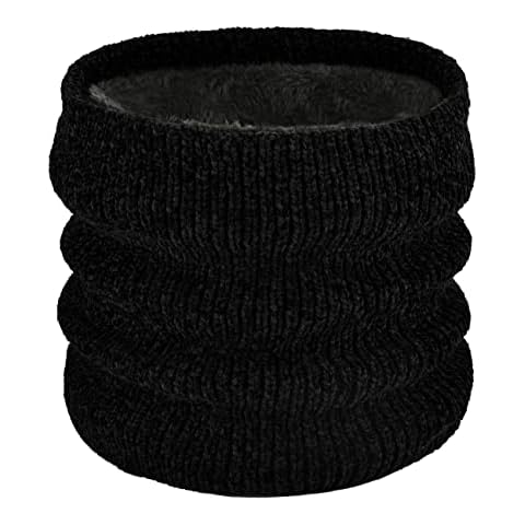 Thermal Neck Warmer Fleece Snood for Men Women Neck Gaiter Warm Ladies Winter Scarf Knitted Snood Face Mask Lightweight Winter Snood Scarf for Running Cycling Skiing Motorcycle Outdoor Sports(Black) Cover