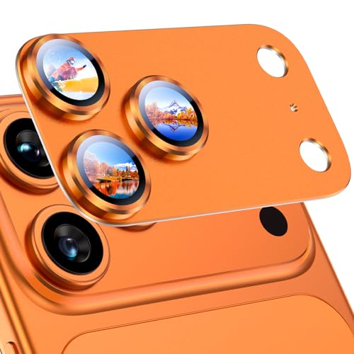 Image of Uyiton Compatible with iPhone 17 Pro Camera Lens Protector - [Not Easy to Break][Strong Adsorption][Case-Friendly] Metal Tempered Glass Rear Camera Screen Cover - Cosmic Orange