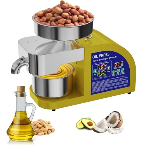 Oil Press Machine, Electric Hot & Cold Press Oil Machine for Home & Commercial, JOYKUVA 1800W Automatic Oil Extractor for Walnut Olive Kernel Peanut Sesame Coconut Sunflower Seeds Soybean -Yellow