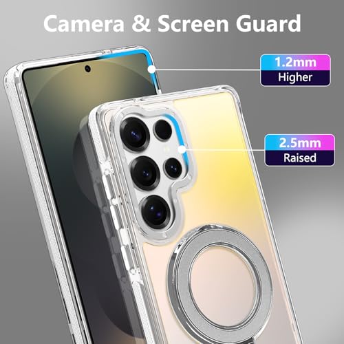 Image of Magnetic for Samsung Galaxy S25 Ultra Case with Stand [Compatible with Magsafe] [Cute Fluorescent Design] [1 Screen Protector] Slim Translucent Matte Case for Galaxy S25 Ultra 6.9 inch, White