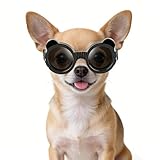 Enjoying Lunettes de soleil pour chien de petite race avec sangles réglables, protection anti UV pour chihuahua, coupe vent, anti poussière, anti buée, respirantes, noir panda