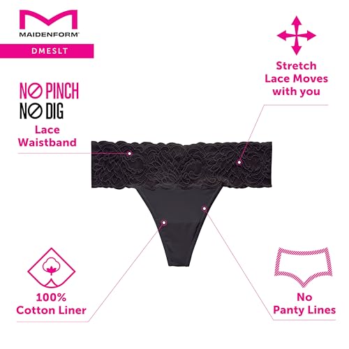 Image of Maidenform Women's Underwear Thongs Pack, 3-Pack, Thong Lace Underwear Women Pack, Sexy Wedding Lace Panties for Women