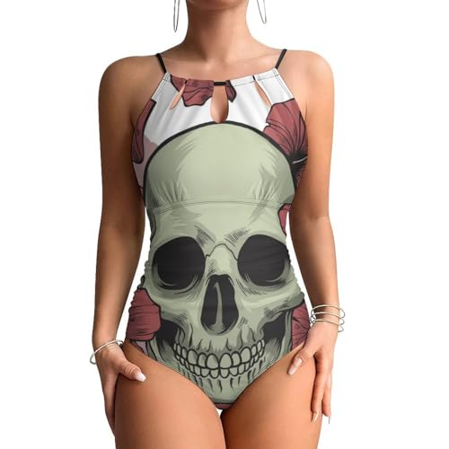 Monokini swimsuit imprimé exclusif crâne et fleurs rouges coupe glamour