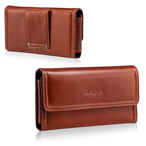 Hengwin Funda para teléfono móvil de Piel auténtica para Hombre, Compatible con iPhone 16 15 14 13 12 11 Pro MAX/Plus, Funda para teléfono móvil Samsung Galaxy S24+ S23+, S24 S23 S22 Ultra (Marrón)