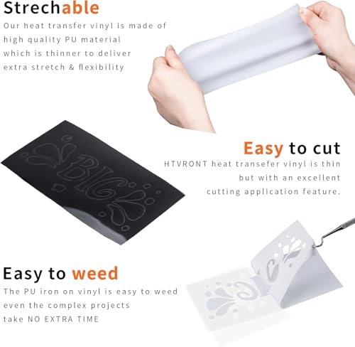 Image of HTV Heat Transfer Vinyl: 12 White HTV Vinyl & 11 Black Heat Transfer Vinyl | 12 White HTV Vinyl & 11 Black Heat Transfer Vinyl, 12 inchx12 inch PU Iron on Vinyl & 1 PTFE Sheet Easy to Cut & Weed for Heat Design