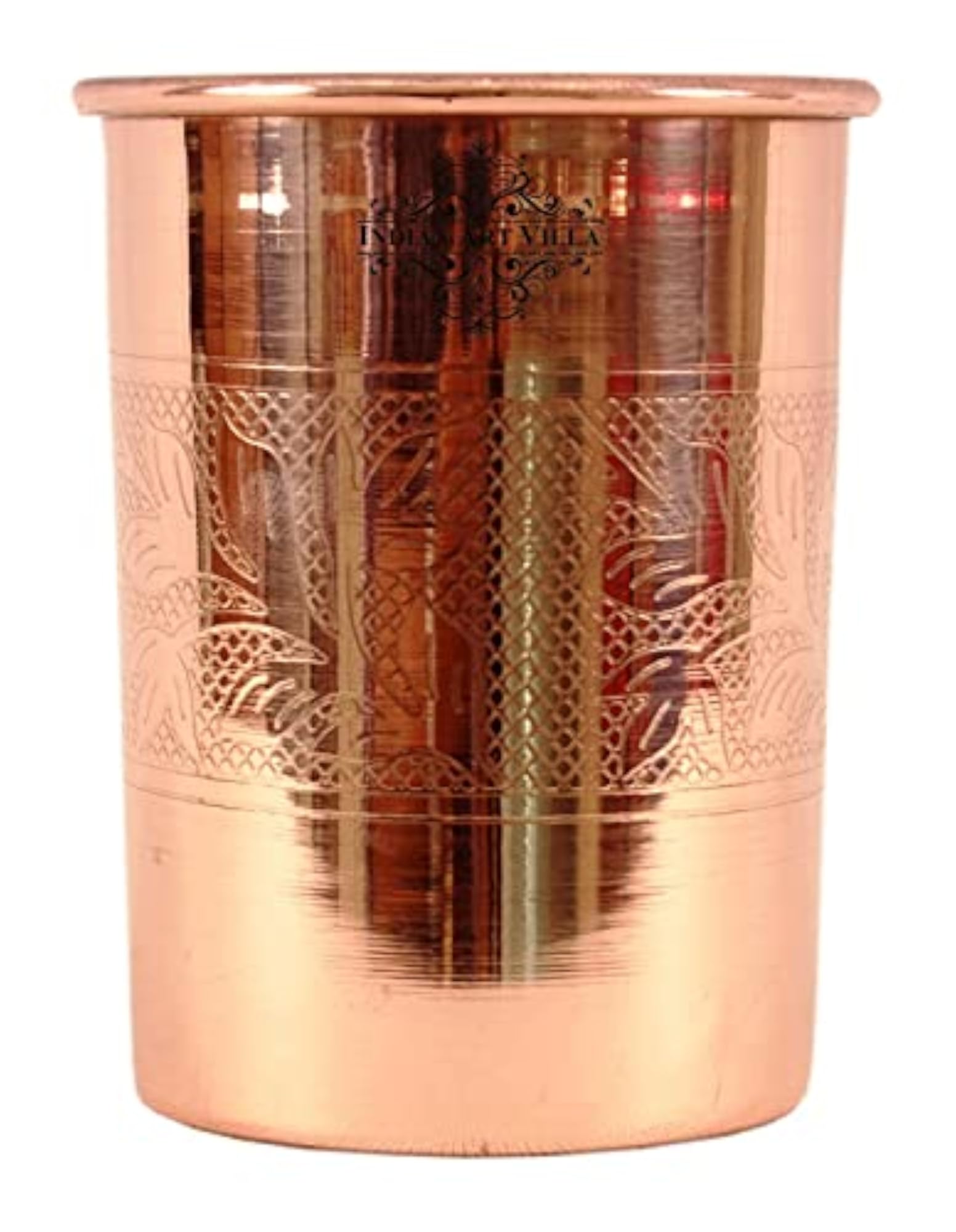 Copper Water Glasses with Embossed Design, Set of 4