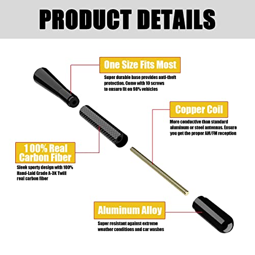 Fogfar Pack-1 Carbon Fiber Car Antenna, American Flag Car Radio Antenna, 4.72 Inches Car AM/FM Anti-Theft Design Replacement Antenna (Black)