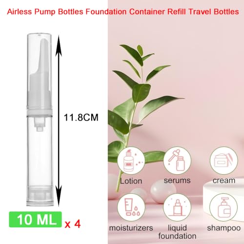 Image of Airless Pump Bottle,4 * 10ml Refillable Travel Cosmetic Containers