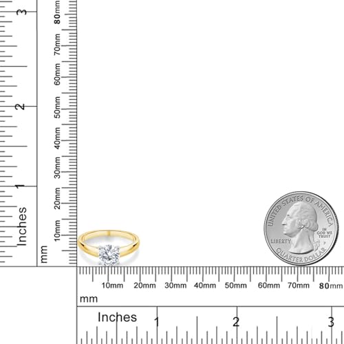 Gem Stone King 10K Yellow Gold Moissanite Solitaire Engagement Ring For Women | 1.20 Cttw | Round 7MM | Available In Size 5, 6, 7, 8, 94