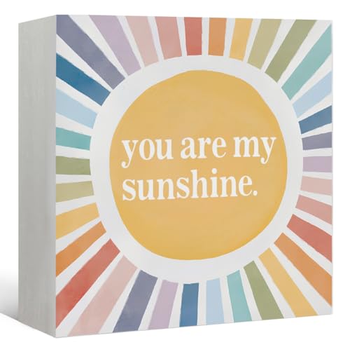 CalmVerve You Are My Sunshine Nursery Sign Decor，Boho Nursery Wood Block Signs for Kids Boy Girl Nursery Toddler Room Bedroom Playroom Decor Shelf 5X5 table deco