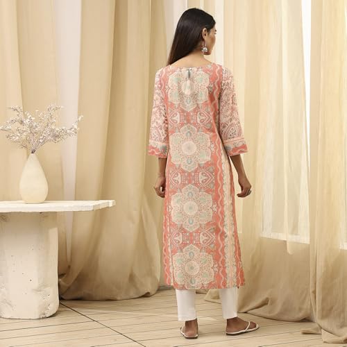 Image of BIBA Women Cotton Straight Fit Straight Printed Kurta