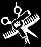 Scissors and Comb and Hair Dryer 6' Decal Sticker White
