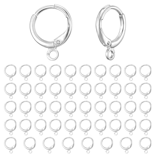 50 Stück Ohrringe Basteln, Rund Ohrring Diy Rohlinge Silber Ohrringe zum Selber Machen Ohrringhaken Creolen Anhänger Ohrhaken Zubehör für Männer Frauen DIY Schmuckherstellung