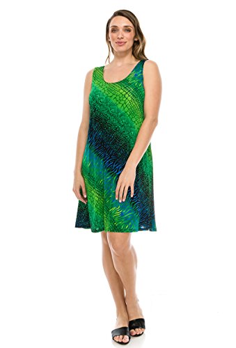 Jostar Women's Plus Size Dress – Sleeveless Print Tank Basic Stretch Casual Swing Flowy T Shirt One Piece 7003Bn-Txp1-W182-Grn 3X #TOP23