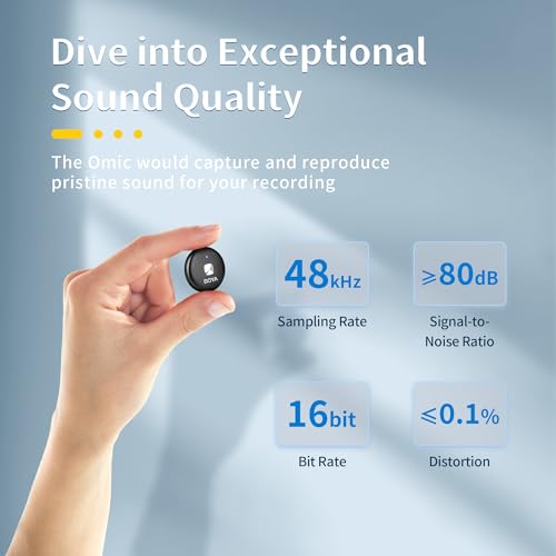 BOYA Omic-D Wireless Lavalier Microphone System Compatible with iPhone, 50M Los Range, Hi-Fi Audio, Smart Noise Cancellation, 15H Duration, Mini Lapel Mic for Recording Vlogging Interview