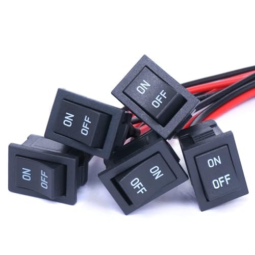 EXCEFORE Round Rocker Switch, 10 Pcs, AC 6A/250V 10A/125V SPST 2 Pins 2 Position ON/Off With Pre-soldered Wires, Toggle Switch for Car, Boat