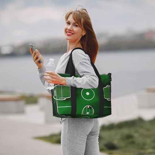 Green Football Field Print Hand Travel Bag,Gym Bag,Weekend Travel Overnight Bag,Tote Bag Sports Bag For Women Men 5
