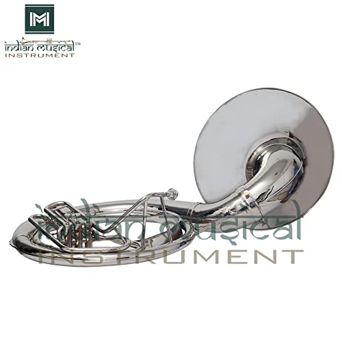Indian Musical Instrument 24" King Size Handmade Brass Sousaphone Big Bell Tuba With Mouthpiece And Gig Bag.(Silver) #TOP5