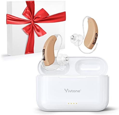 Vivtone Rechargeable Hearing Amplifers with Portable Recharging Case, Digitale Hearing Devices for Seniors & Adults, 120Hrs Backup Power, Pair