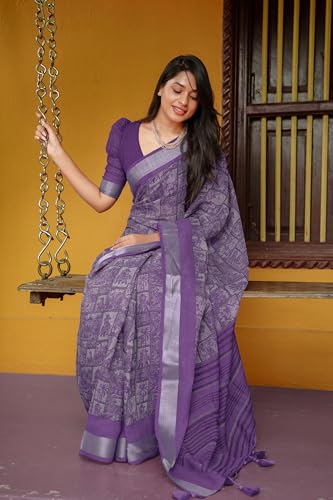Image of MIRCHI FASHION Saree for Woman Cotton Blend Printed | Traditional Ethnic Sari for Ceremonial Use and Farewell with Blouse Piece