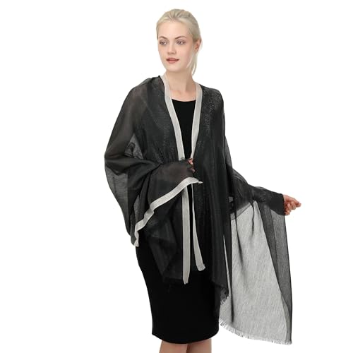 Women Shimmer Chiffon Pashmina Wedding Metallic Sparkle Party Formal Shawls and Wraps for Evening Dresses