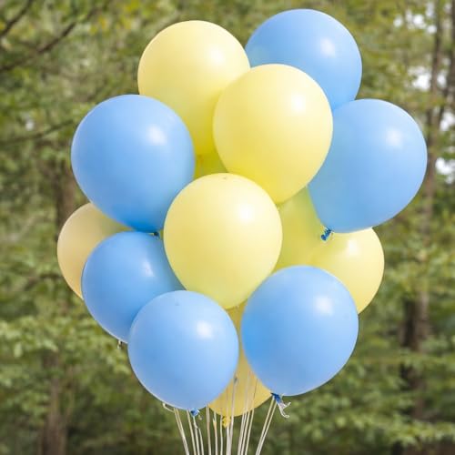Image of Regular Balloon Combo For Decoration with Glue Dots & Balloon Arch Strip - Party Decor Set For Easy Party Setup (BLUE YELLOW, 50)