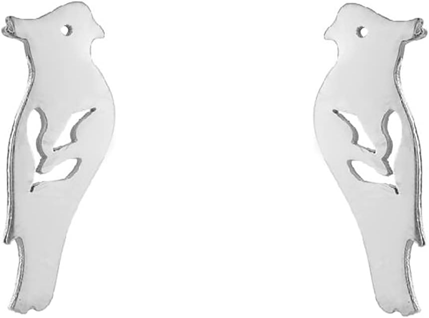 Cute Parrot Bird Stud Earrings for Women Stainless Steel Minimalist Small Animal Cartilage Earring Fashion Hollow Out Birthday Christmas Wedding Party Jewelry
