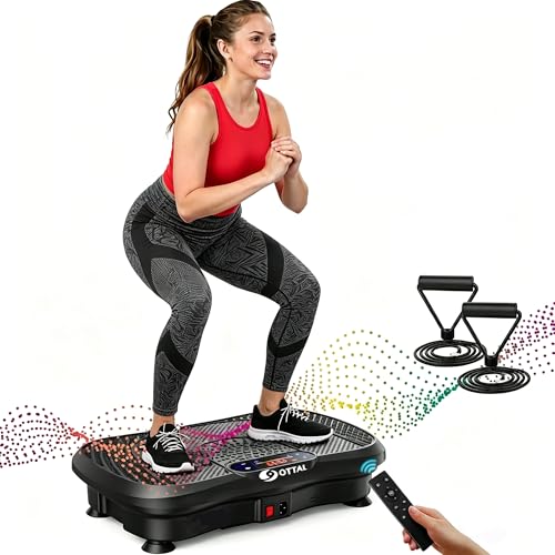 OTTAL Vibration Plate Exercise Machine for Weight Loss & Lymphatic Drainage Whole Body Vibration Fitness Platform with Bluetooth Speaker Remote Control & Resistance Bands 330lbs Capacity