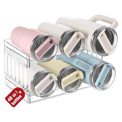 MYJIE Large Water Bottle Organizer for Stanley 40 30 20oz Tumbler Cups, Clear Plastic Water Bottle Holder for Stanley Cup Accessories Pantry Kitchen Cabinet Cupboard Countertop,Hold 6 Bottles Cover
