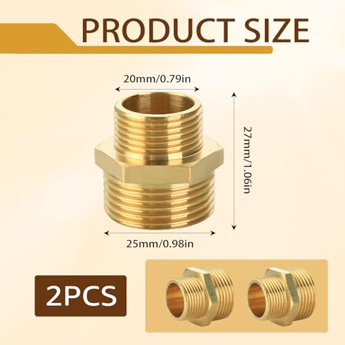 2 Stück Reduzierung 3/4 Auf 1/2, 20 x 25 mm Messing Doppelnippel Reduziert Reduziernippel Beidseitig Außengewinde Schlauchanschluss Adapter für Wasserrohr Reduzierstücke Trinkwasser Geeignet
