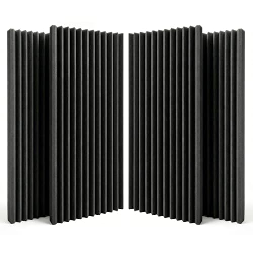 Image of SODOCT 4 Pack Large Wedge Acoustic Foam Panels, 48 x 24 x 2 Inches High Density Sound Proof Foam for Walls, Professional Sound Absorbing Studio Panels for Home Theater, Recording (Black)