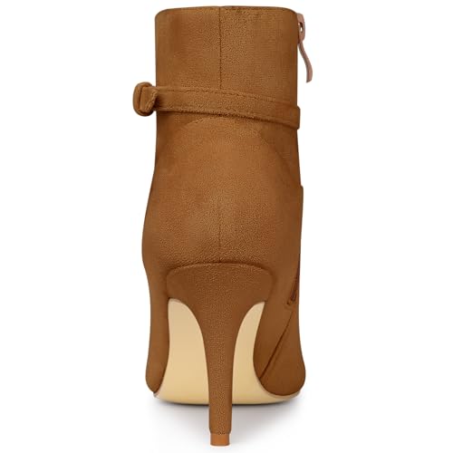 Allegra K Allegra K Women's Pointy Toe Buckle Cross Straps Stiletto Heel Brown Ankle Boots 7.5 M US