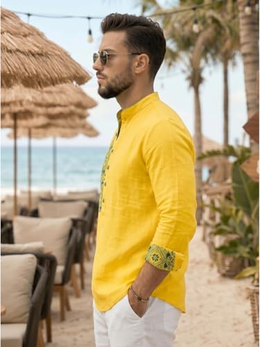 Image of DEELMO Men's Cotton Blend Mandarin Collar Self One Design Full Sleeve Casual Short Kurta