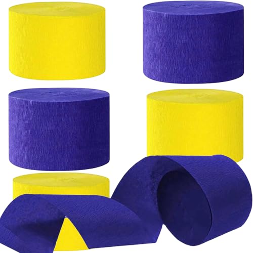 Image of Blue and Yellow Crepe Paper Streamers Party Streamer 1.8 Inch Widening 6 Rolls,Blue Yellow Party Decorations Streamer 82 feet per roll for Birthday Party Decor
