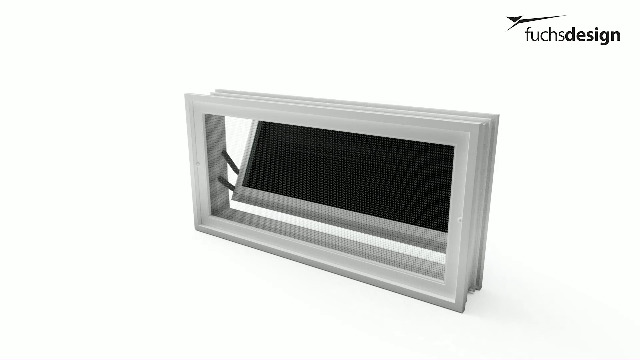 Fuchs Design Ventilatieraam (484x239x80 mm) kiezelgrijs in plaats van 2 glasblokken afmeting 24x24x8 cm - met vliegenhor