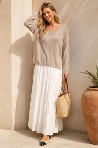Image of Arach&Cloz Women's Wool Blend Oversized V Neck Fall Casual Pullover Sweater