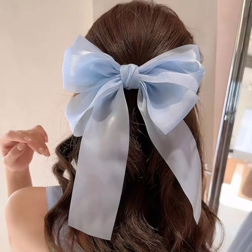 Pack de 6 Broches para el cabello en azul claro con lazo de satén para niñas y mujeres miniatura 7