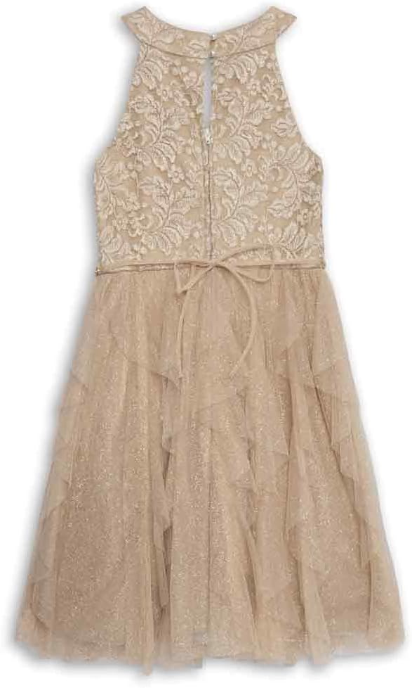 Speechless Girls' Sleeveless Glitter Tulle Corkscrew Party Dress