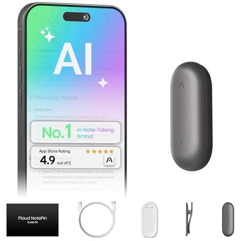 Plaud NotePin Voice Recorder, AI Voice Recorder, App Control, AI Notetaker, AI Transcribe & Summarize, Support 112 Languages, 64GB Memory, Audio Recorder for Lectures, Meetings, Cosmic Gray Cover